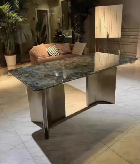 Banquet Boulevard Marble Square Dining Table and Metal Legs